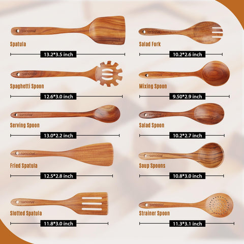 Mooues wooden spoon gently stirring on nonstick pan protecting cookware surface