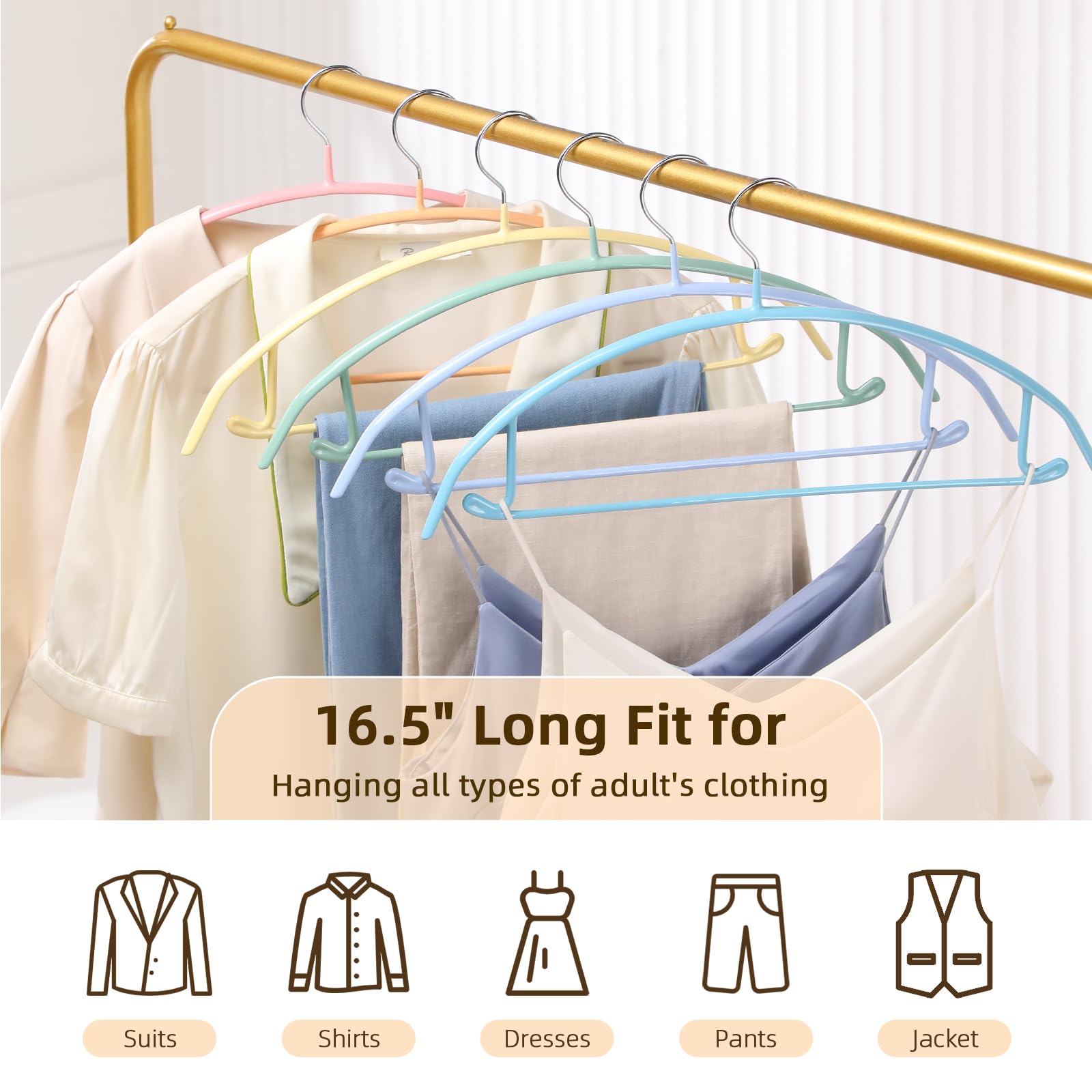MOPALL hangers in closet demonstrating space-saving and tidy display