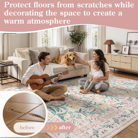Morebes 5x7 rug next to furniture showing realistic size and scale