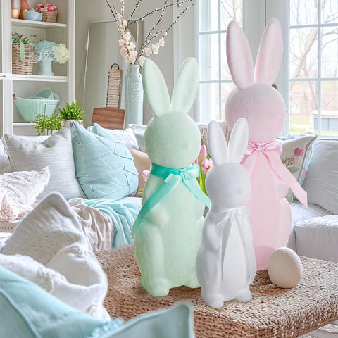 MOREDOTS bunnies arranged on a mantel offering seasonal accent styling