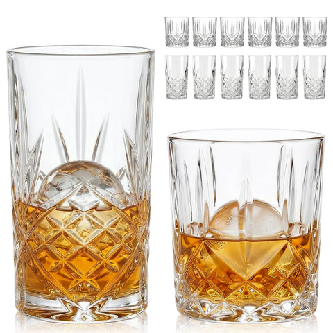 Moretoes front packaging showing full 12-piece crystal glass set and ready-to-gift