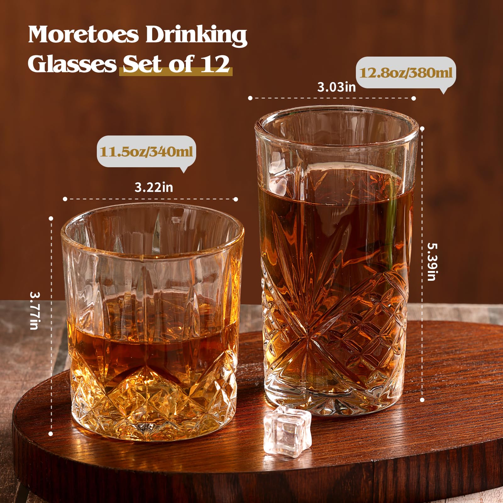 Moretoes highball glass side view showing 12oz scale for mixers