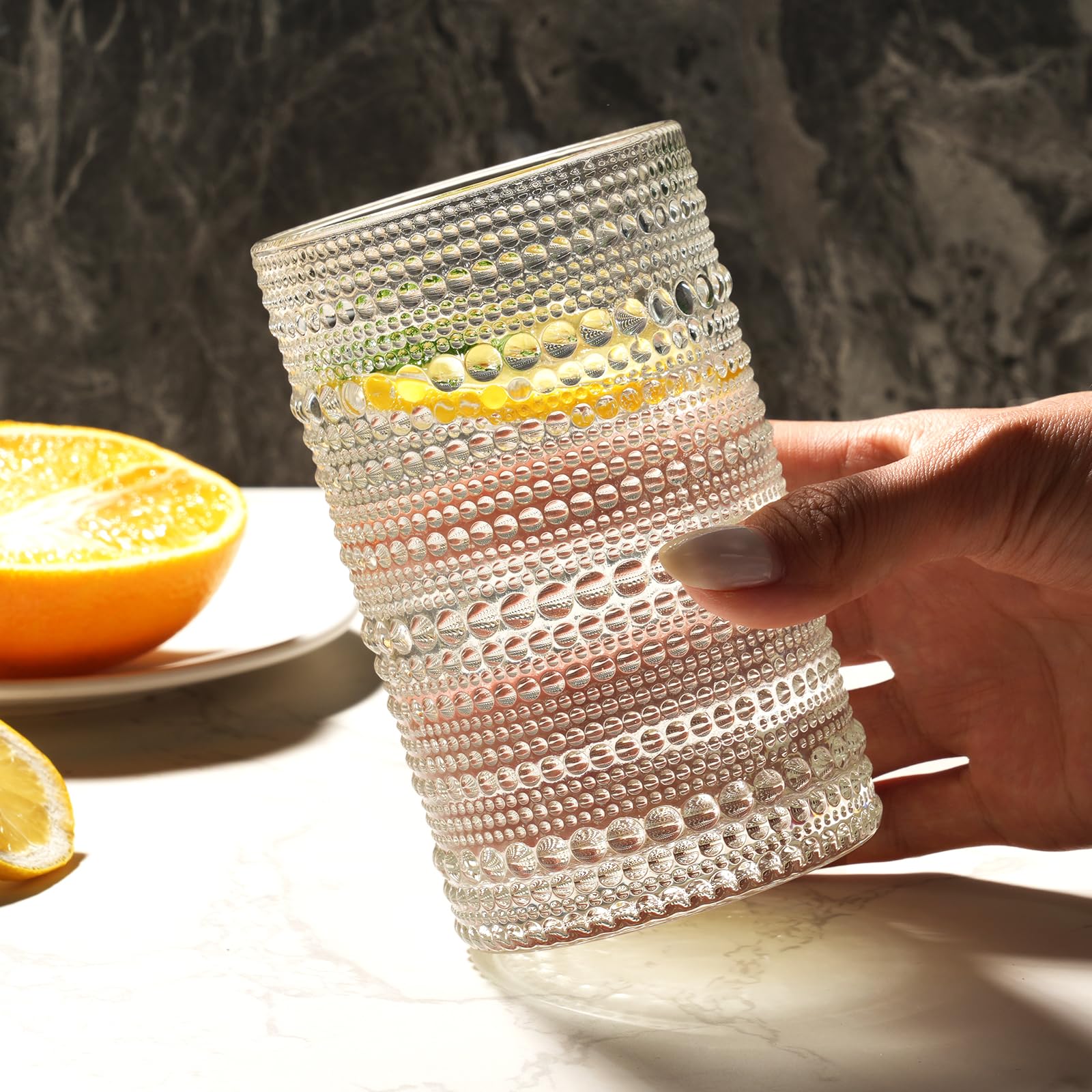 Moretoes glasses on a styled table showing aesthetic appeal and entertaining benefit