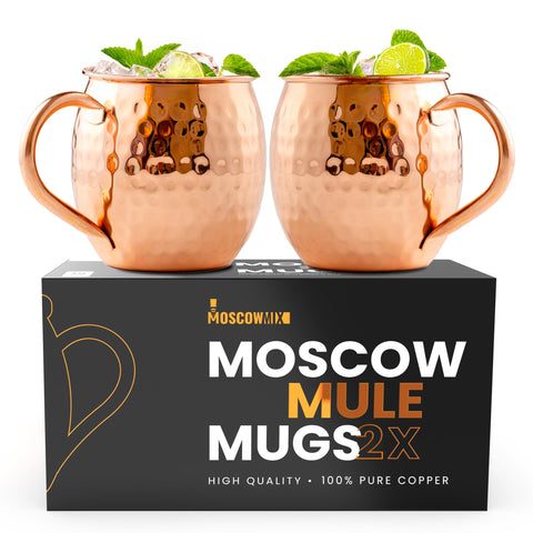Moscow-Mix front view of two copper mugs showcasing polished finish and appeal