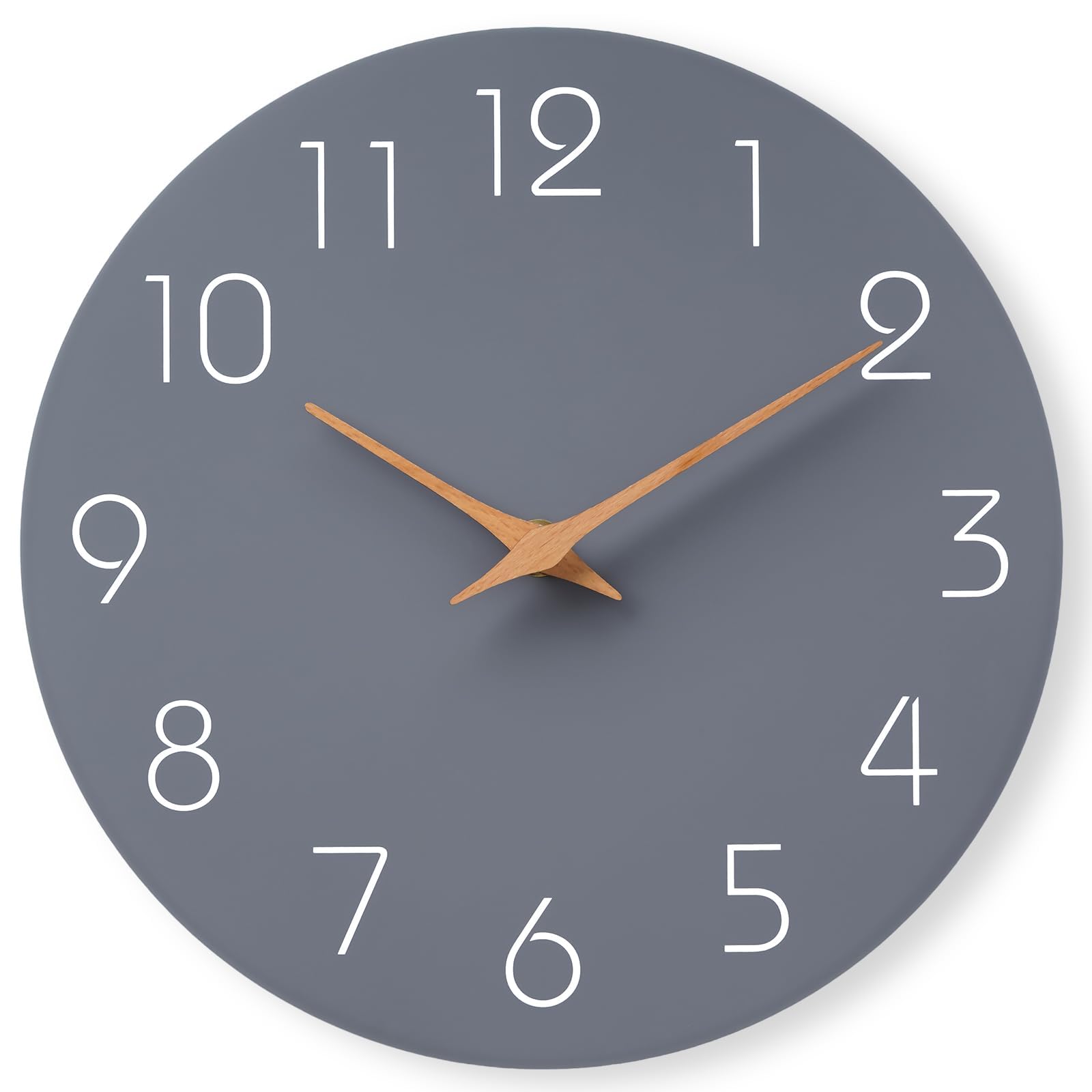 Mosewa front view of 14 inch clock showing clear readable face and quiet benefit