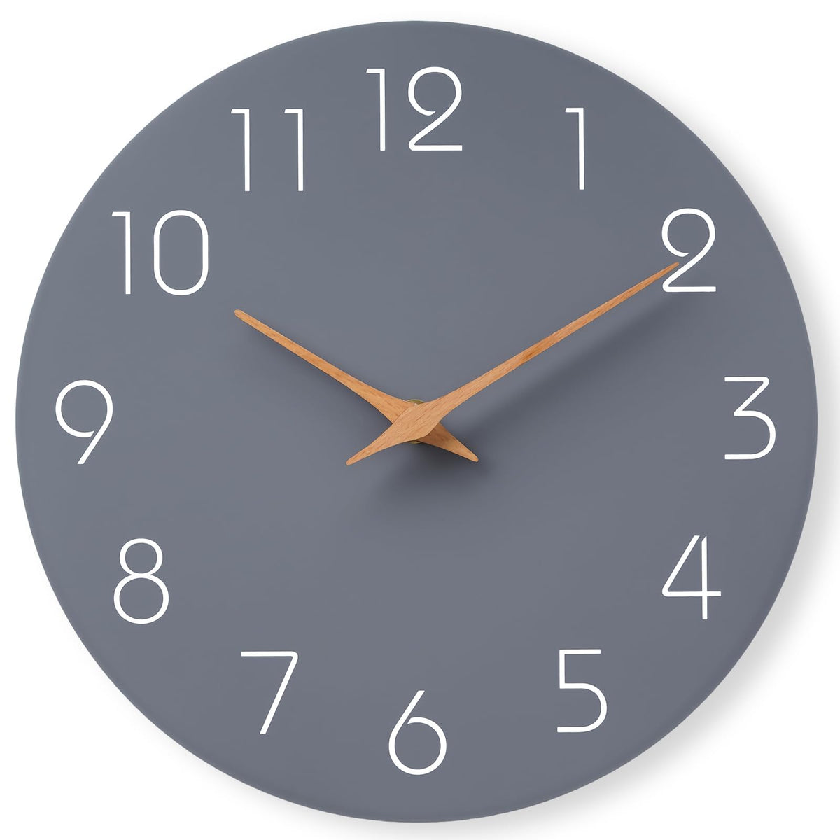 Mosewa front view of 14 inch clock showing clear readable face and quiet benefit