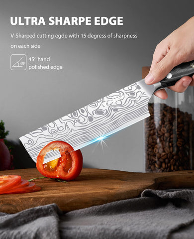 MOSFiATA blade edge closeup showing sharp 14–16° bevel for clean slicing