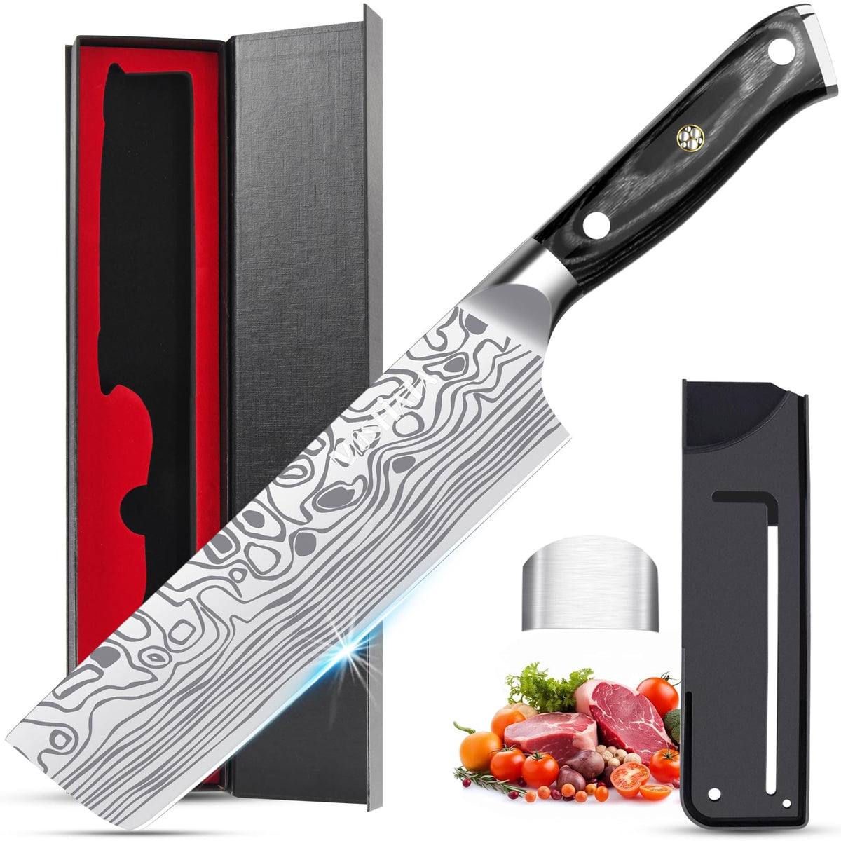 MOSFiATA nakiri front view showing blade and balanced shape for precise cuts