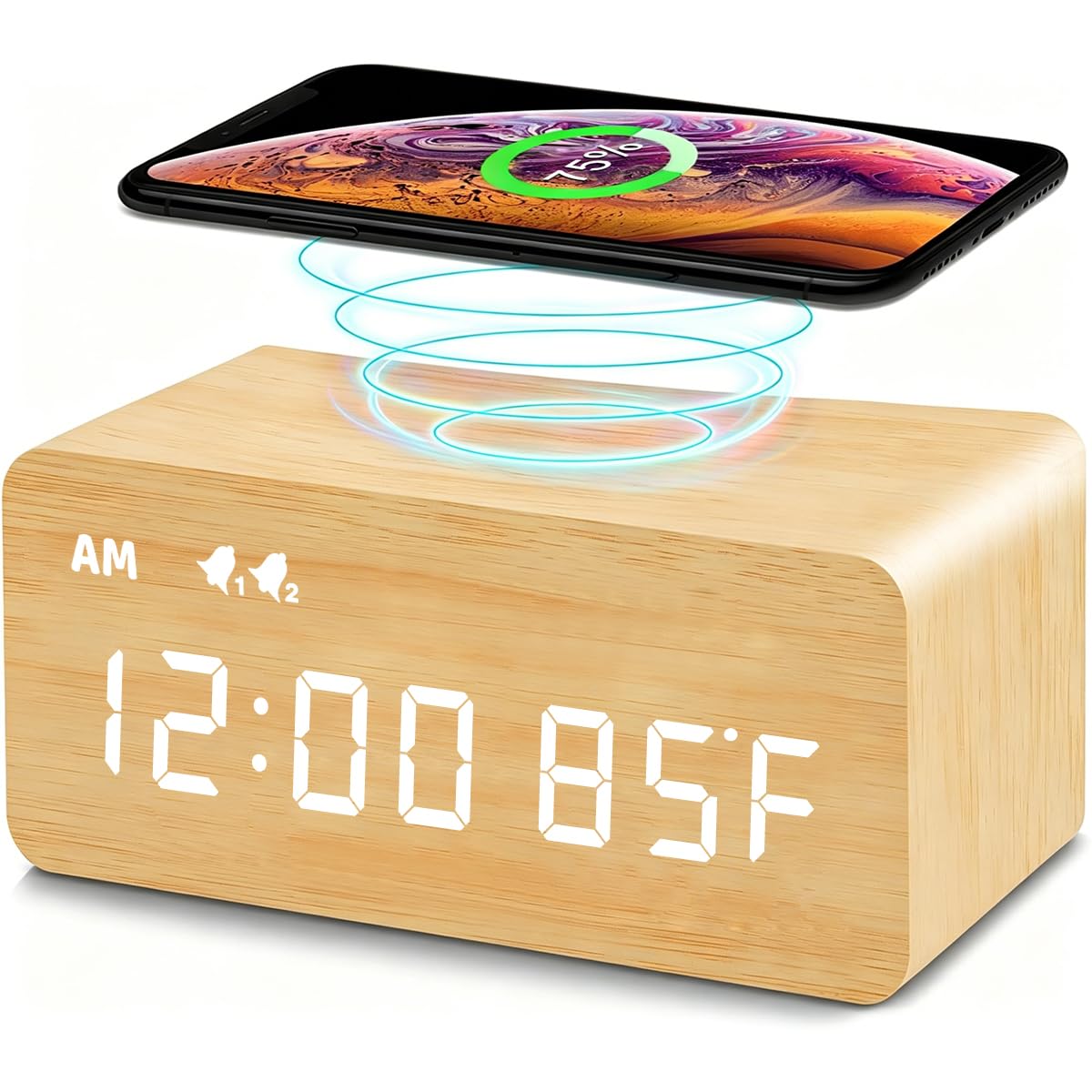 MOSITO front view wooden alarm clock showing clean design and bedside utility