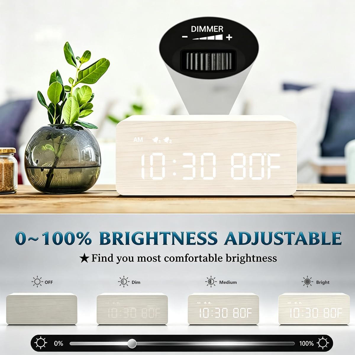 MOSITO LED display showing time and temperature at a glance