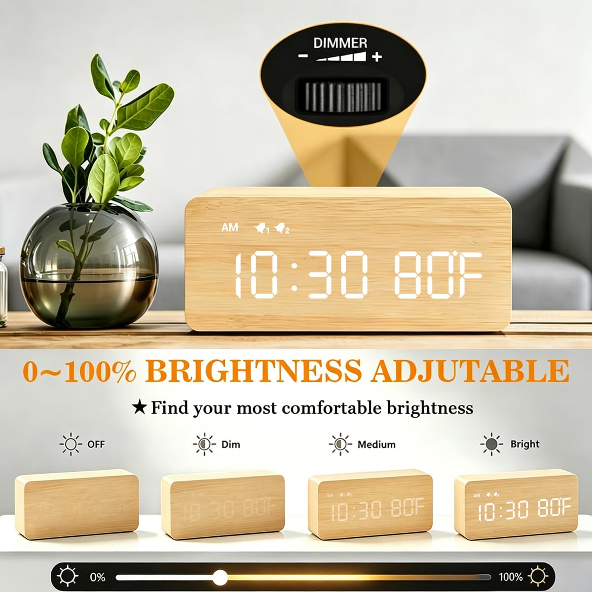 MOSITO rotary knobs detail for precise brightness and alarm volume control