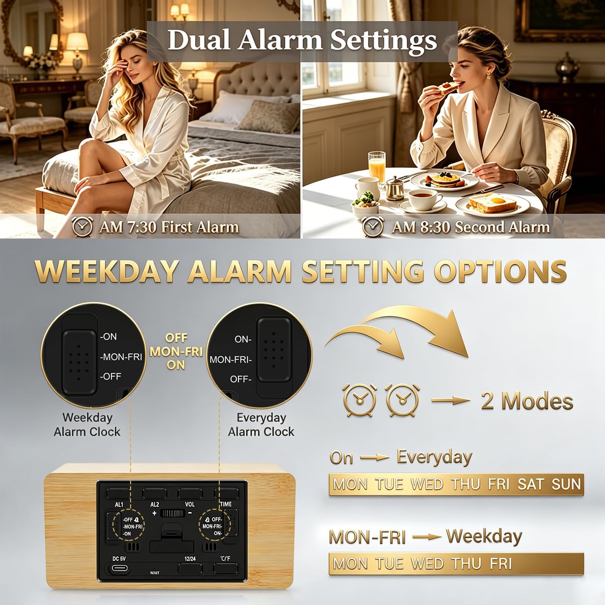 MOSITO clock next to smartphone to show compact size and space-saving benefit