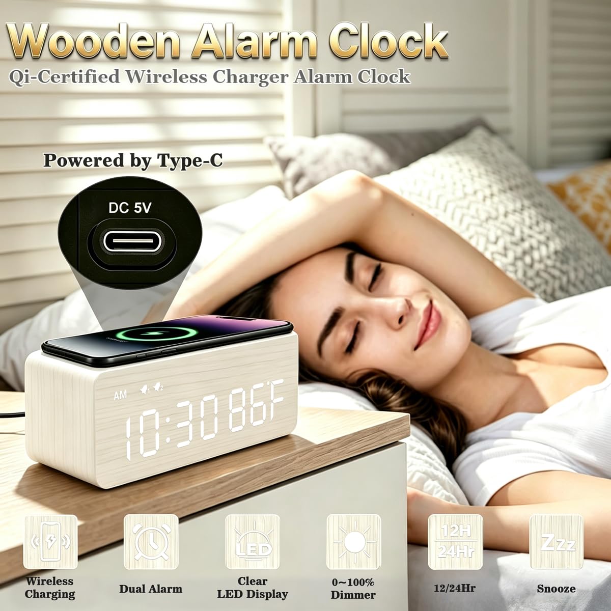 MOSITO top showing phone on wireless charging pad for bedside convenience