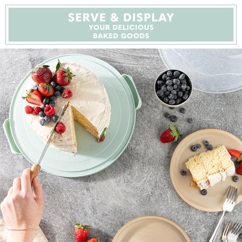 MosJos cake carrier on table presenting cake attractively for parties and events