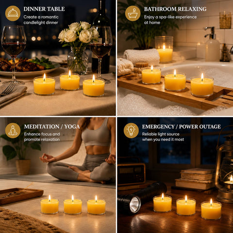 MOSROAD tealights arranged on a dining table delivering elegant atmosphere benefit
