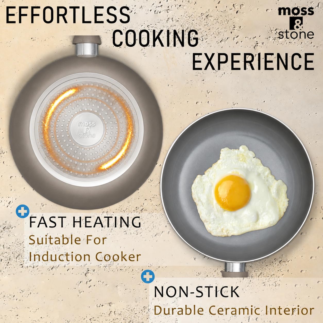 Moss & Stone cookware on an induction stove demonstrating fast heating