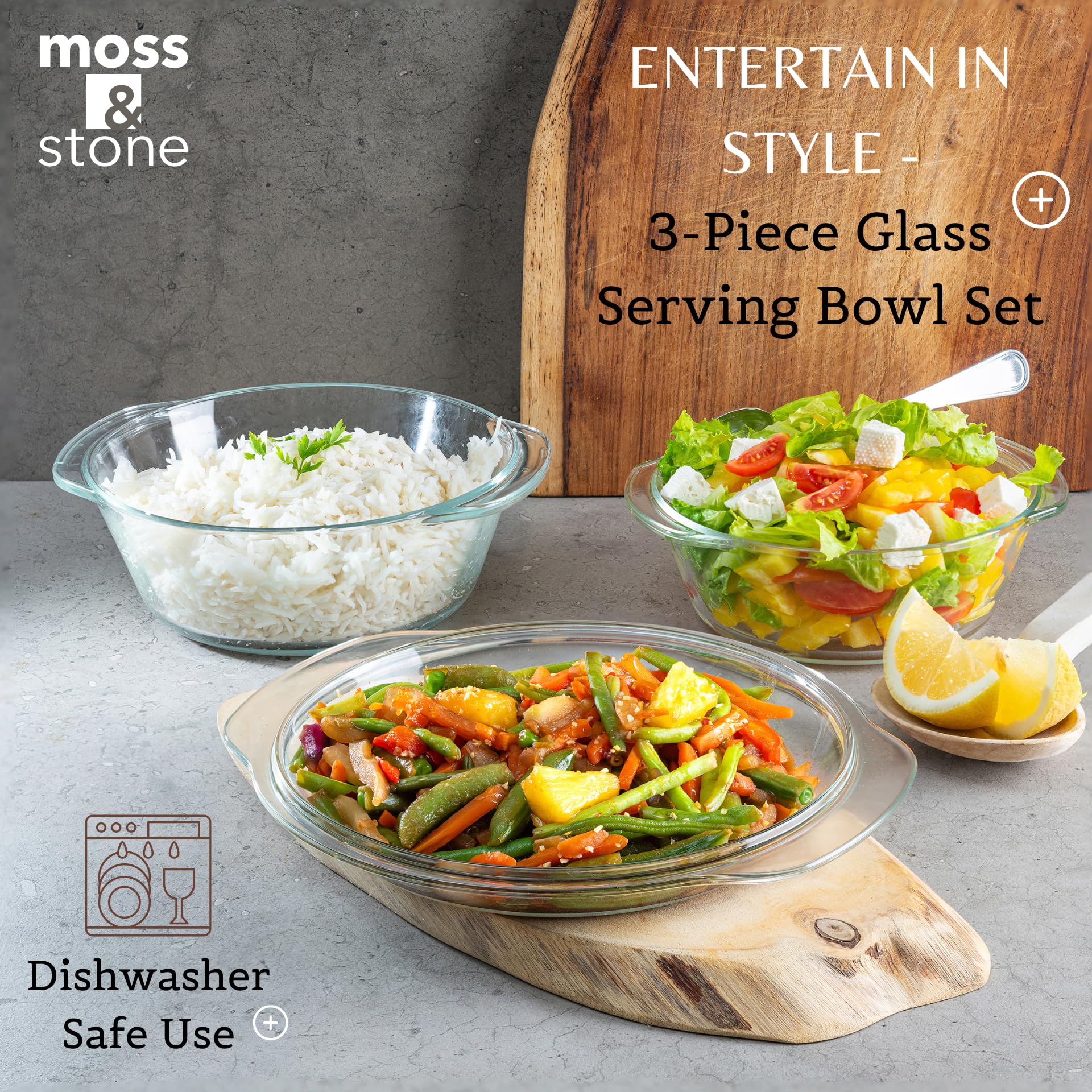 Moss & Stone stacked dishes demonstrating compact storage and space-saving convenience