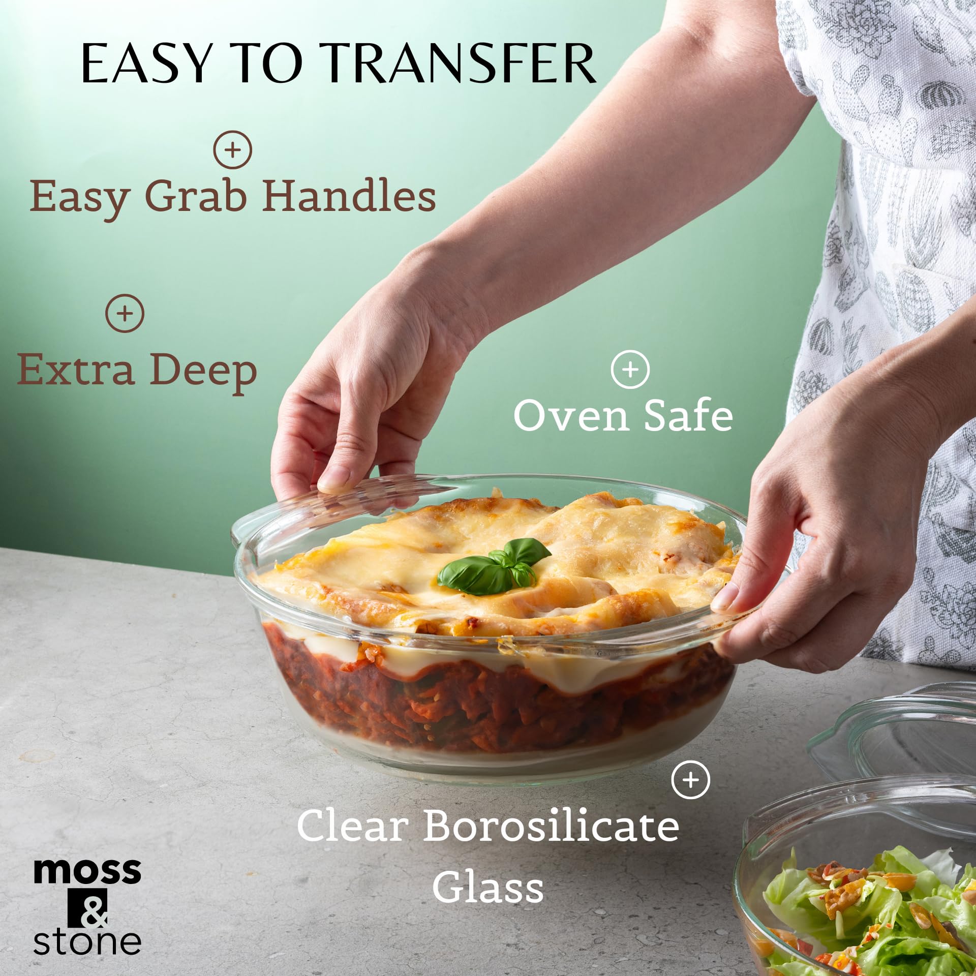 Moss & Stone side profile highlighting borosilicate clarity and stain-resistant finish for longevity