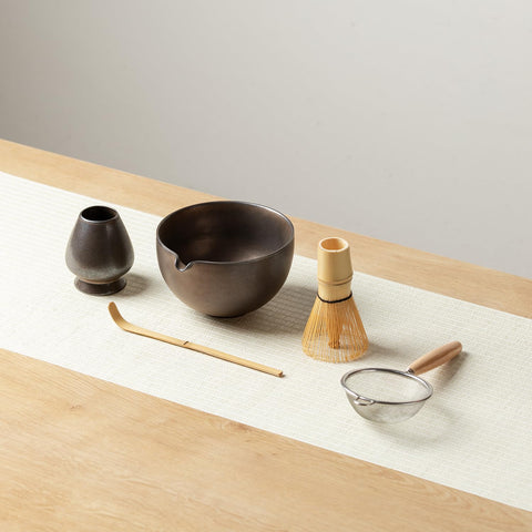 Mossen matcha set in a kitchen lifestyle scene conveying ritual use and aesthetic appeal
