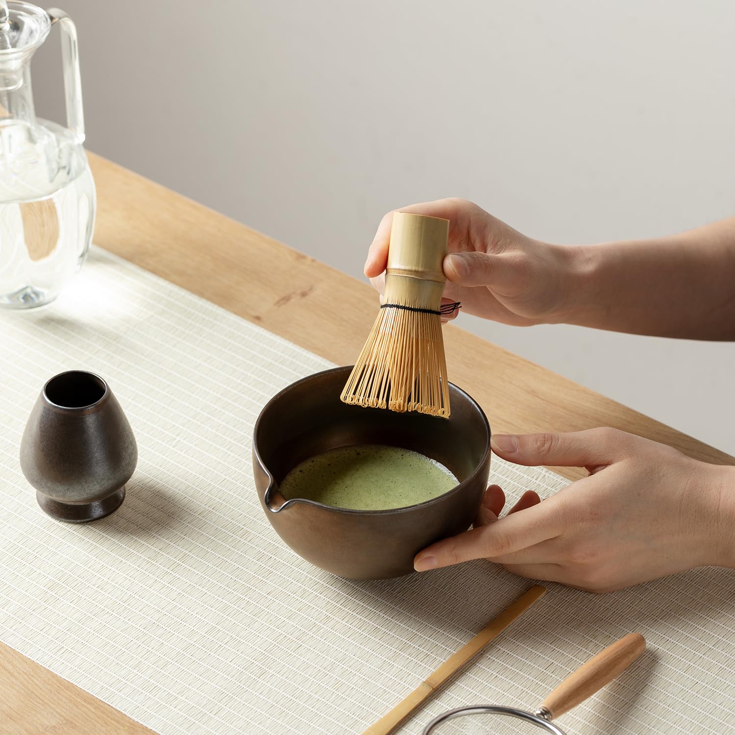 Mossen whisk and holder arrangement displaying organized storage and gentle tool care