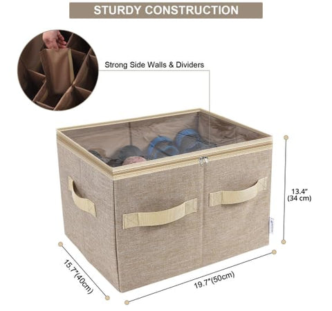 Moteph size scale comparison shows medium organizer fitting 16 pairs efficiently