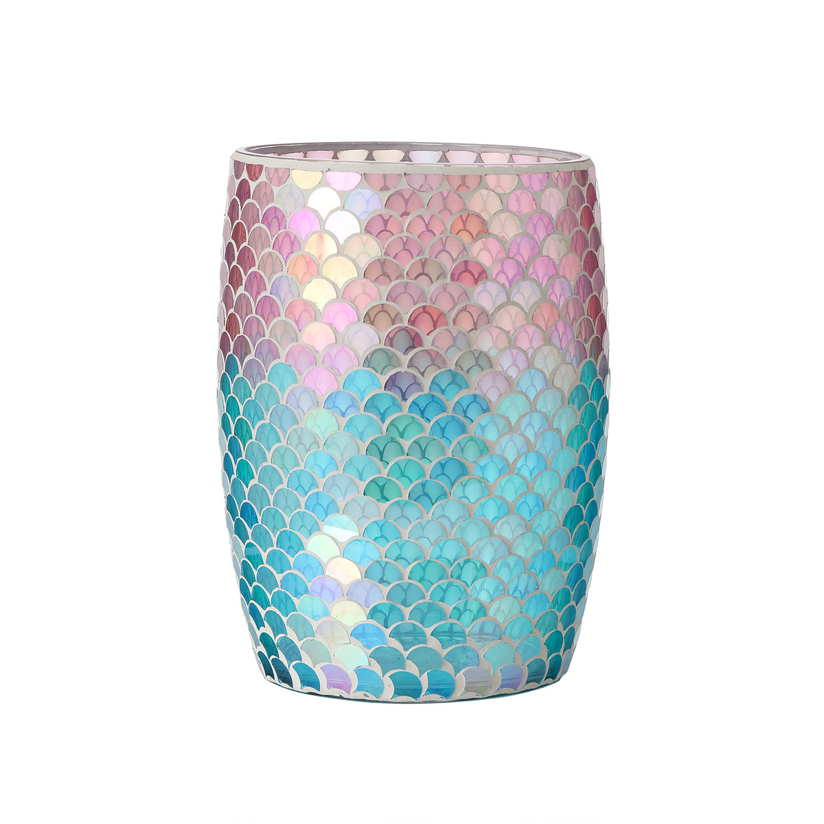 Motifeur front view glass wastebasket showing mermaid mosaic and stylish look