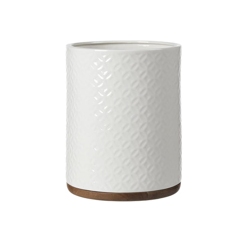 Motifeur front view ceramic wastebasket showing elegant embossed finish and decor appeal