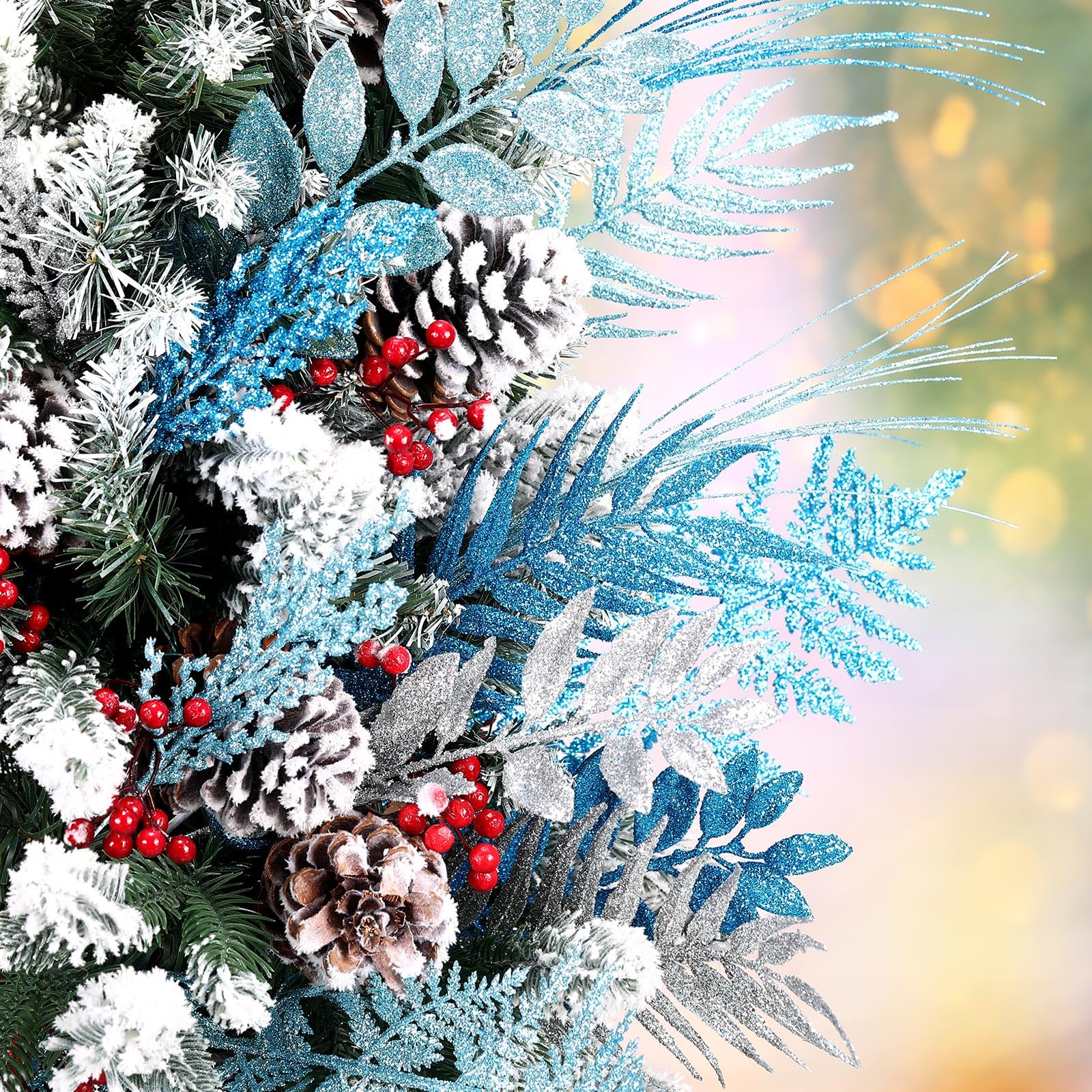 Motionchic branch used as a tree topper adding shimmer and focal height