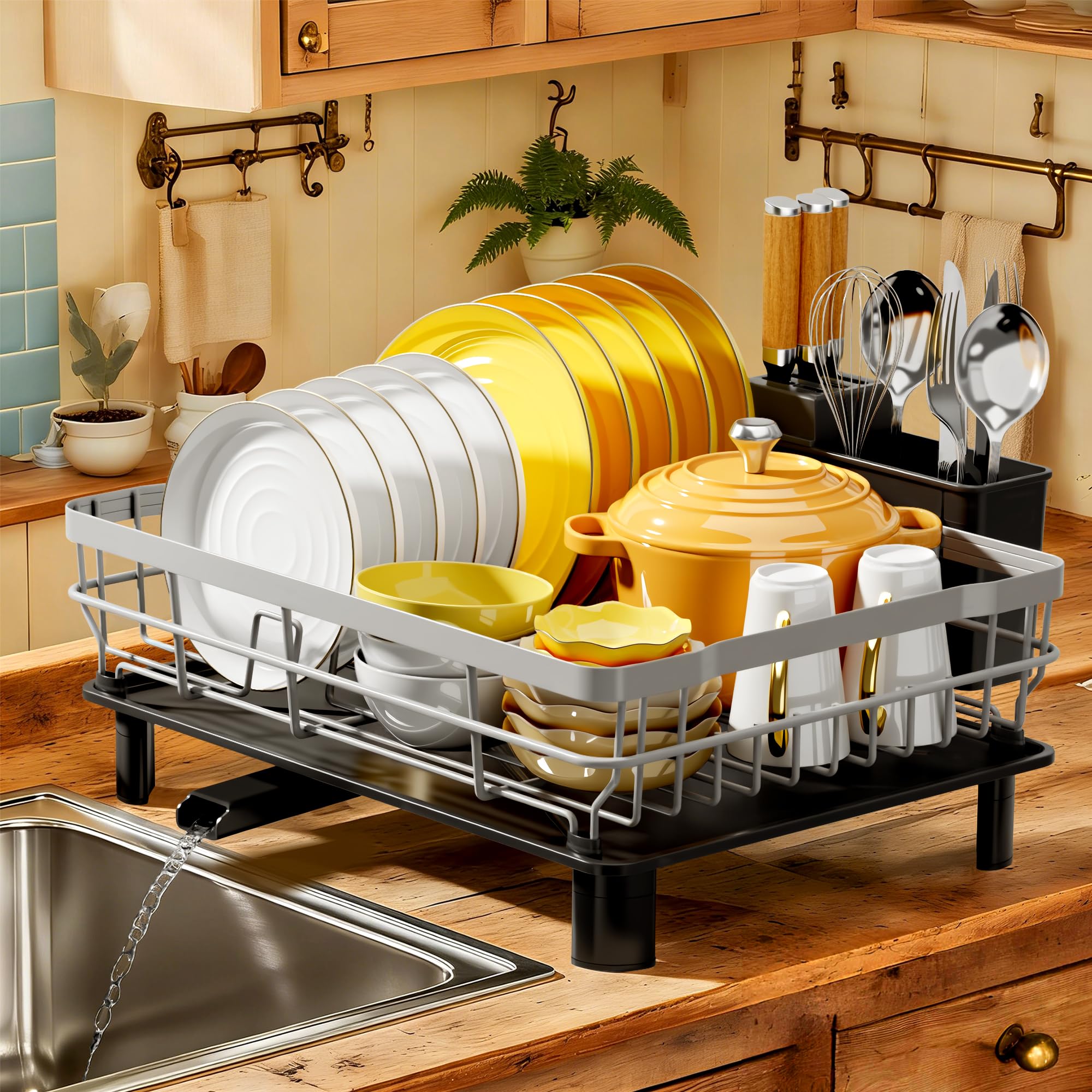 MOUKABAL front view dish rack showing organized storage and durable finish