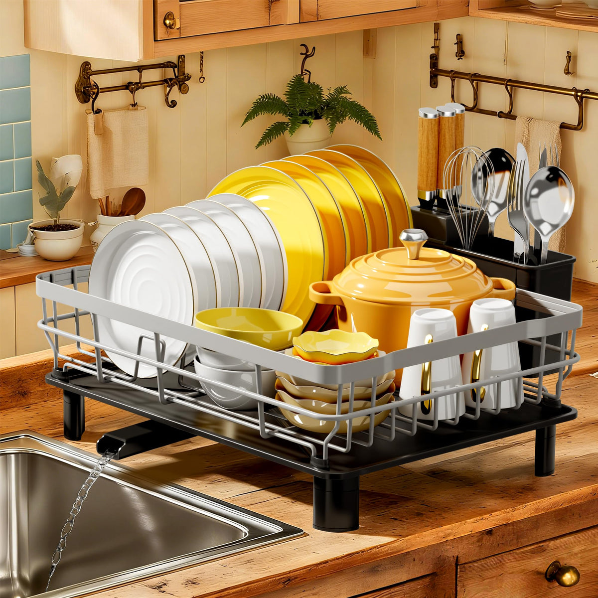 MOUKABAL front view dish rack showing organized storage and durable finish