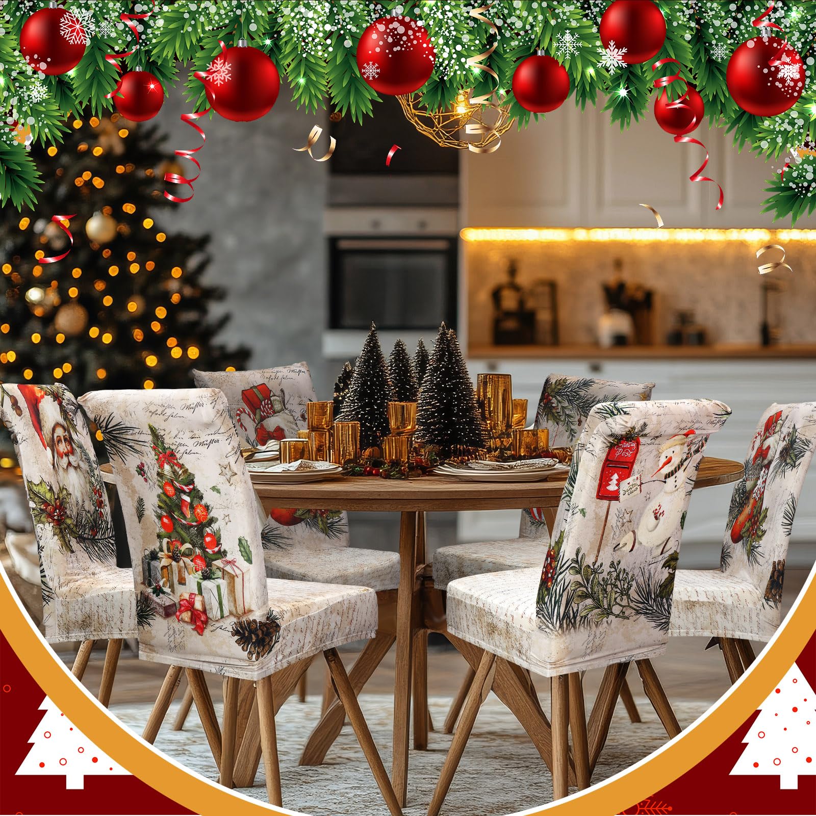 Moukeren dining scene with covered chairs demonstrating quick holiday styling benefit