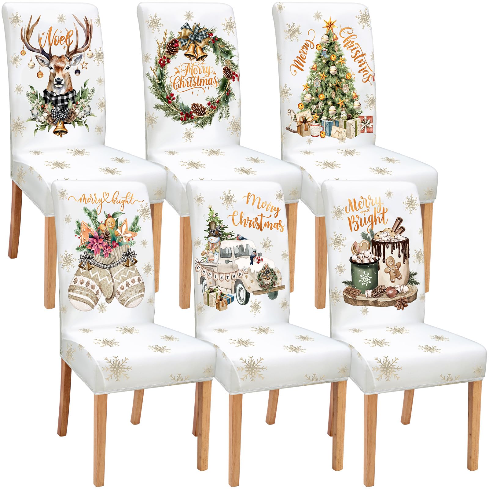 Moukeren front packaging shows six festive chair covers and benefits of protection