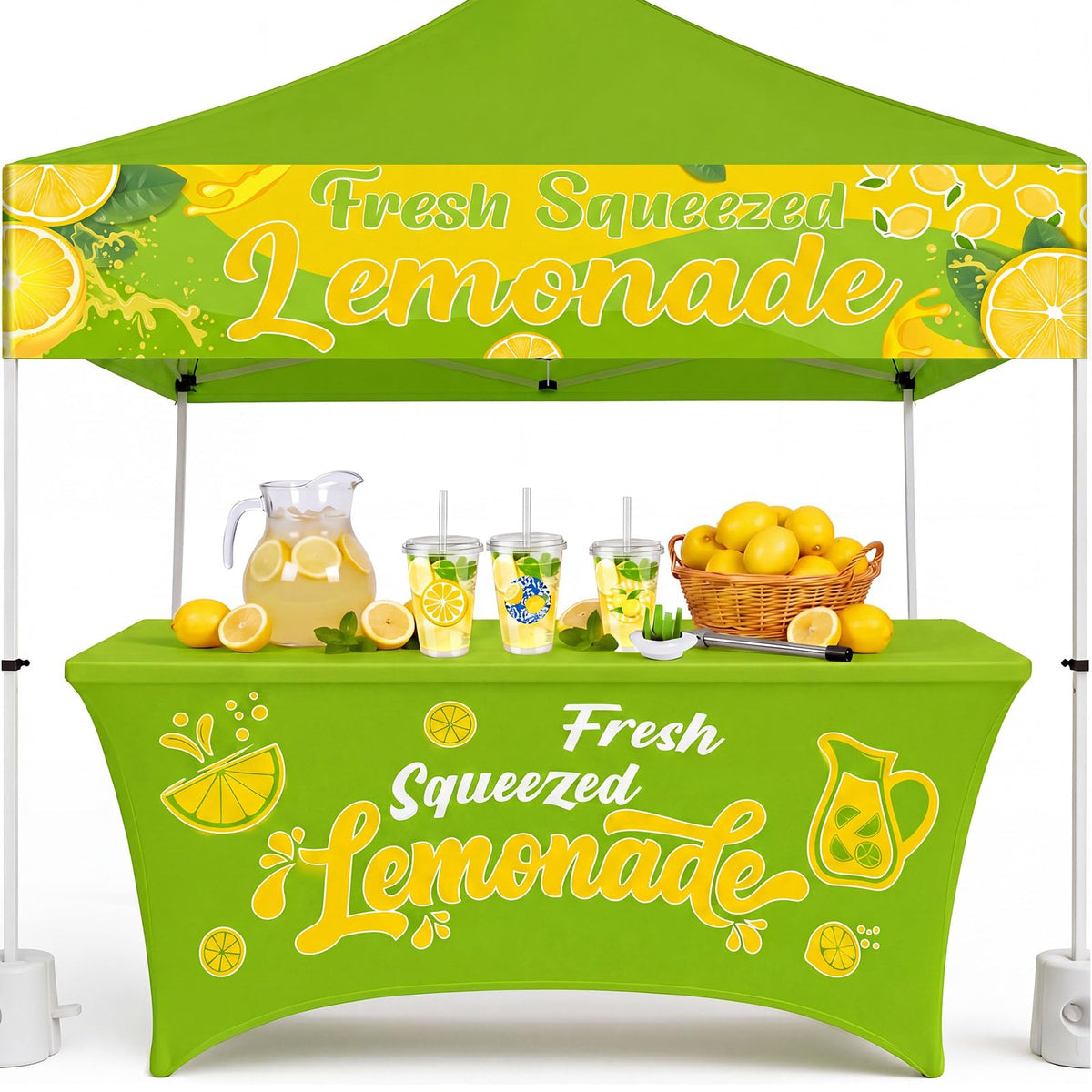 Moukeren front view of green tablecloth on table showing polished display benefit