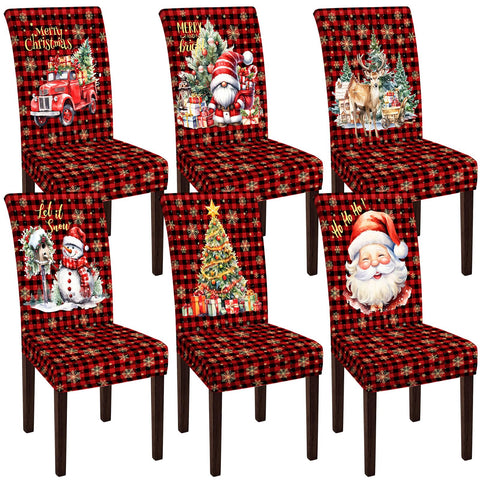 Moukeren front view of six plaid chair covers showing pack and patterns, decorative appeal