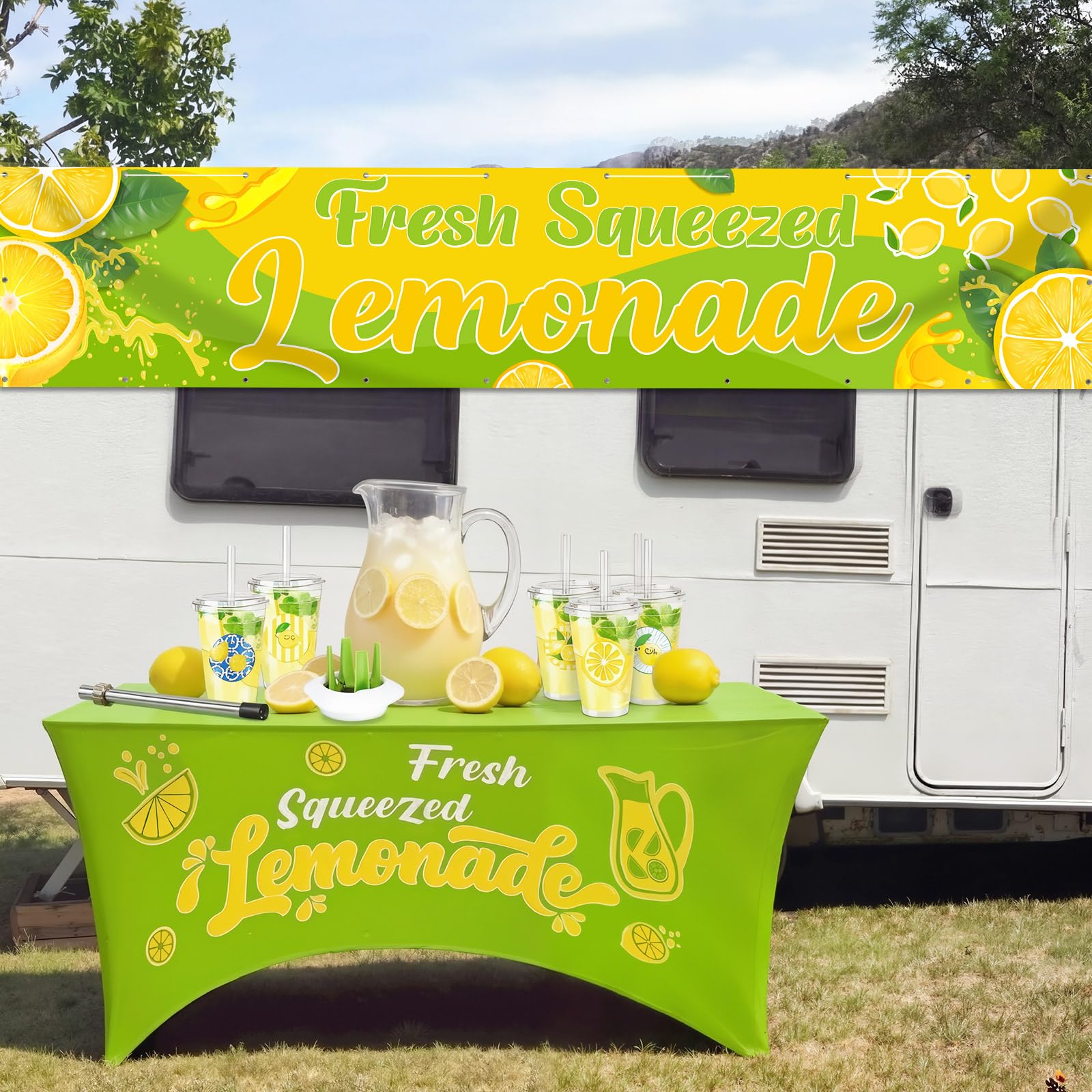 Moukeren boxed kit with tablecloth and banner showing ready-to-use convenience benefit