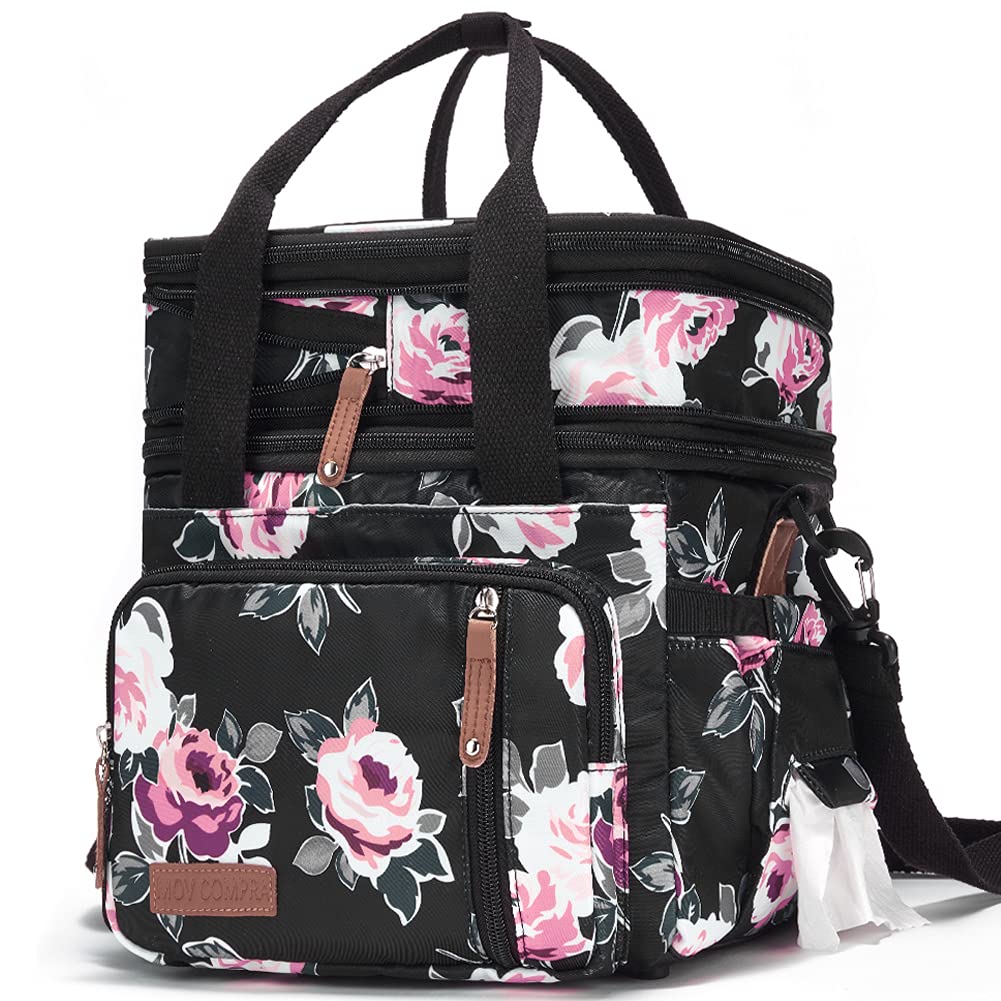 MOV COMPRA front view showing floral print and secure zipper, stylish protection