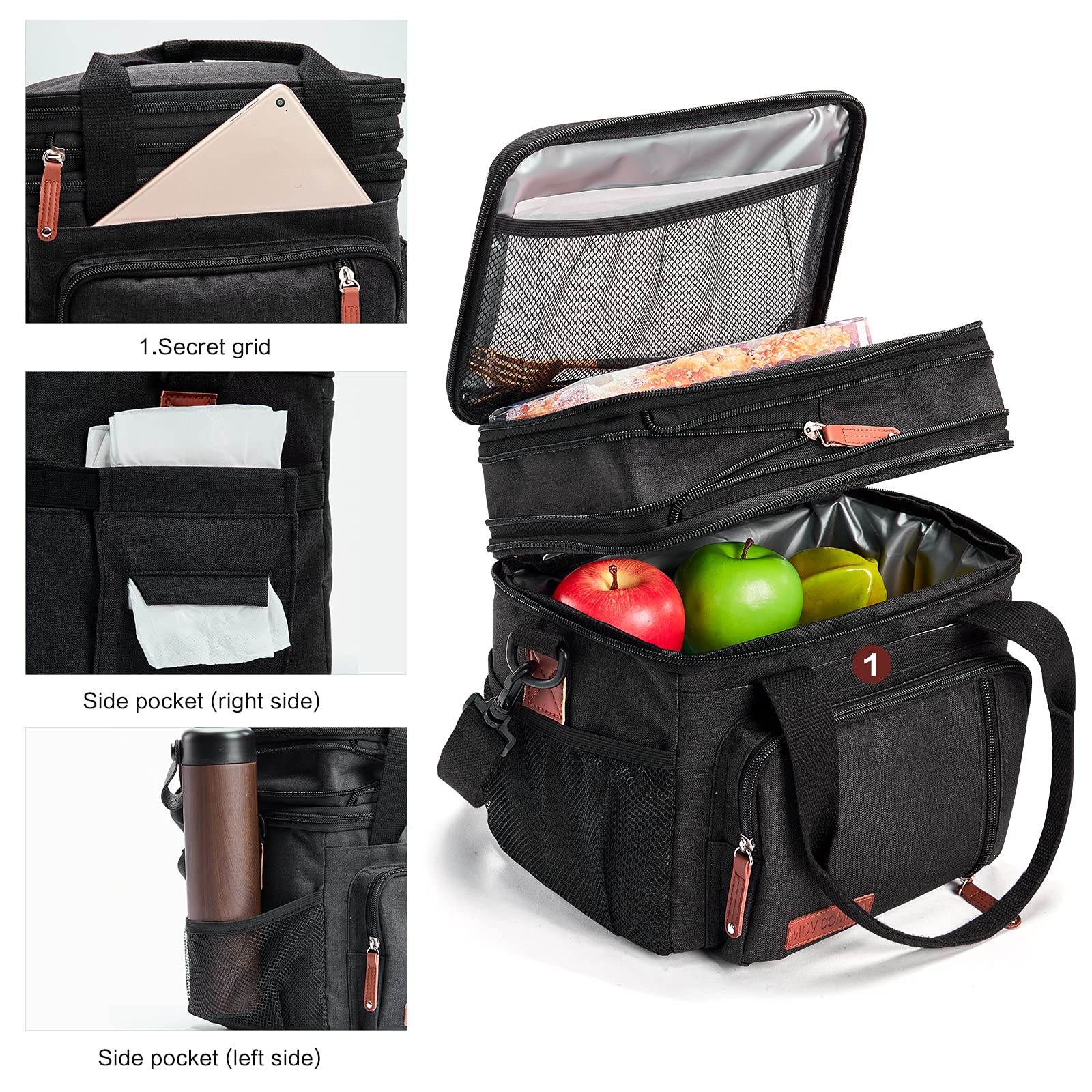MOV COMPRA side pockets with bottle and napkin visible offering quick-access convenience benefit