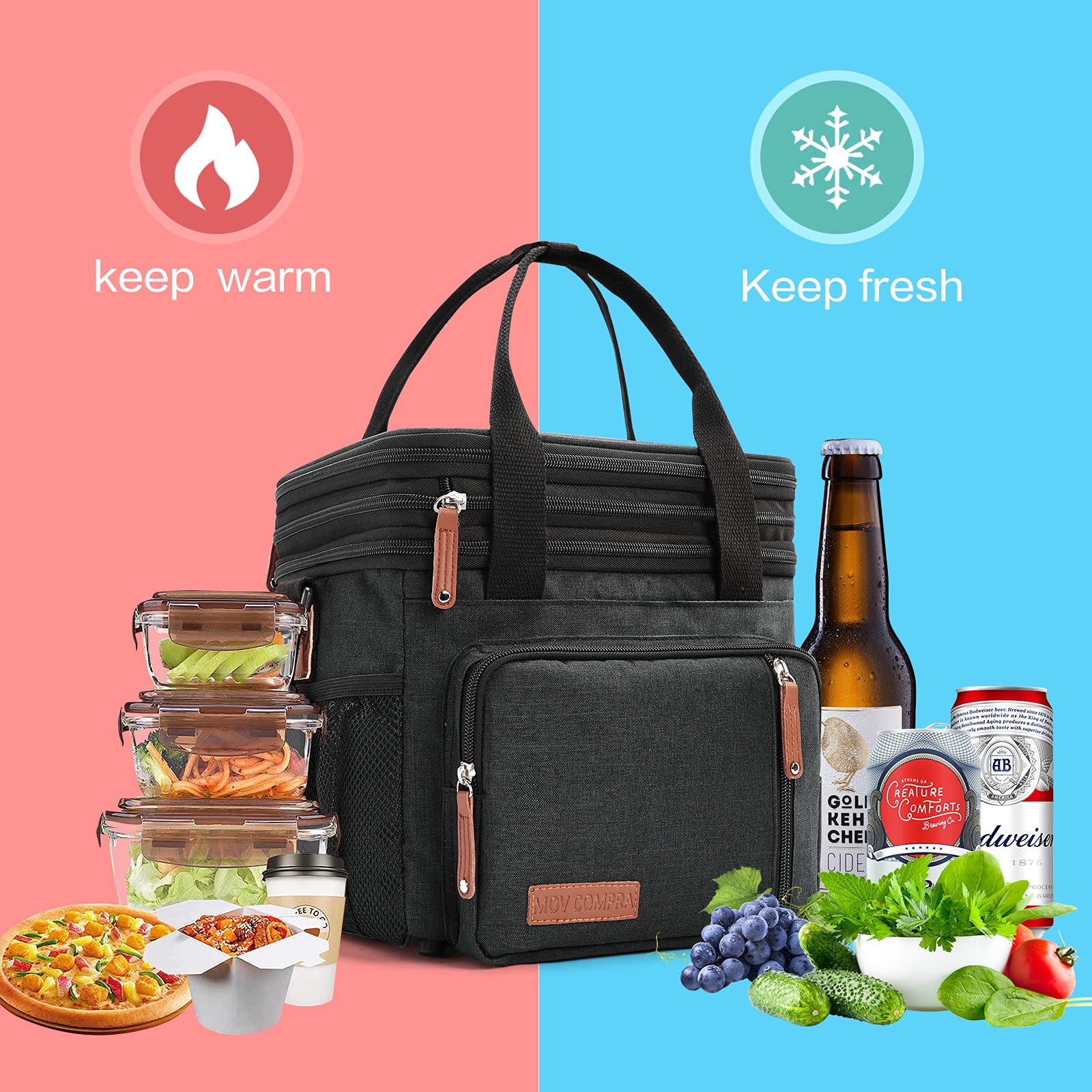 MOV COMPRA worn with removable shoulder strap demonstrating comfortable hands-free carrying benefit