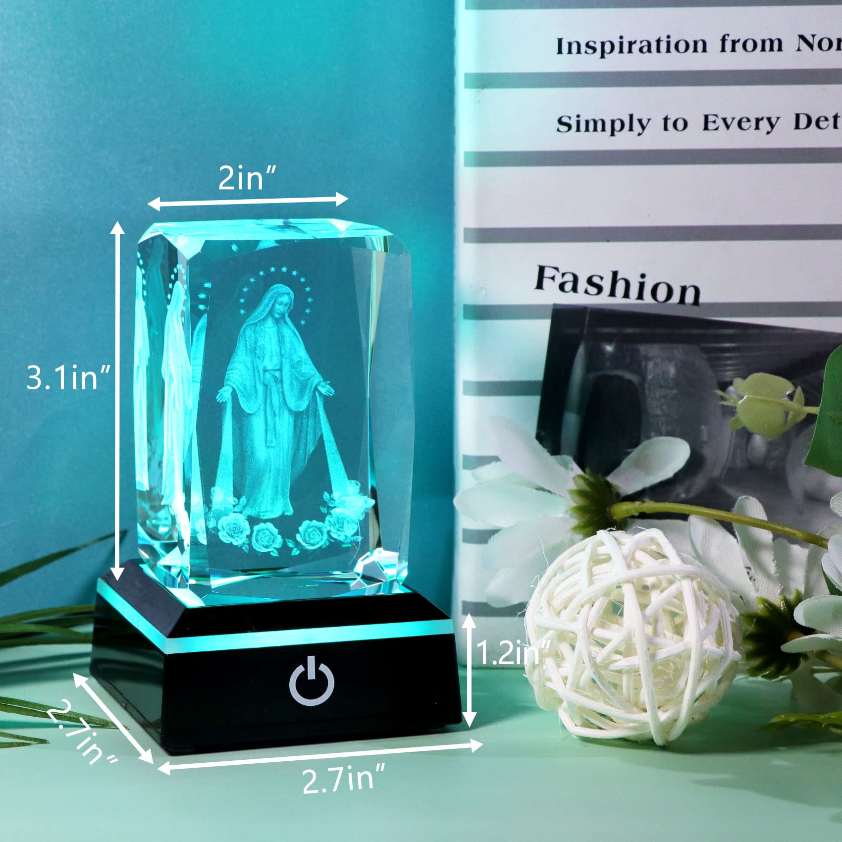 Movdyka closeup laser-etched portrait of Virgin Mary with detail