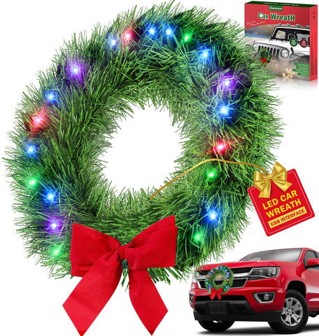moveland wreath front view showing bright LEDs for festive visibility