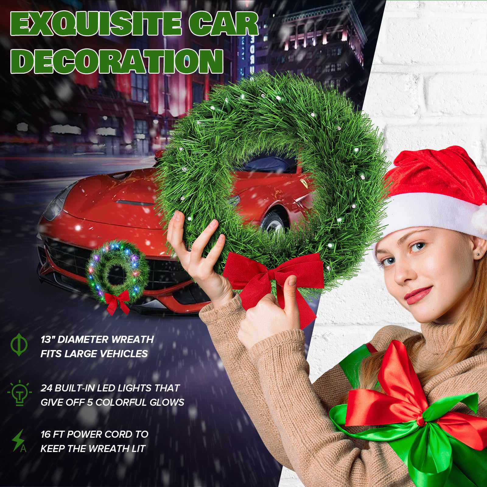 moveland wreath LED closeup showing light colors and easy control