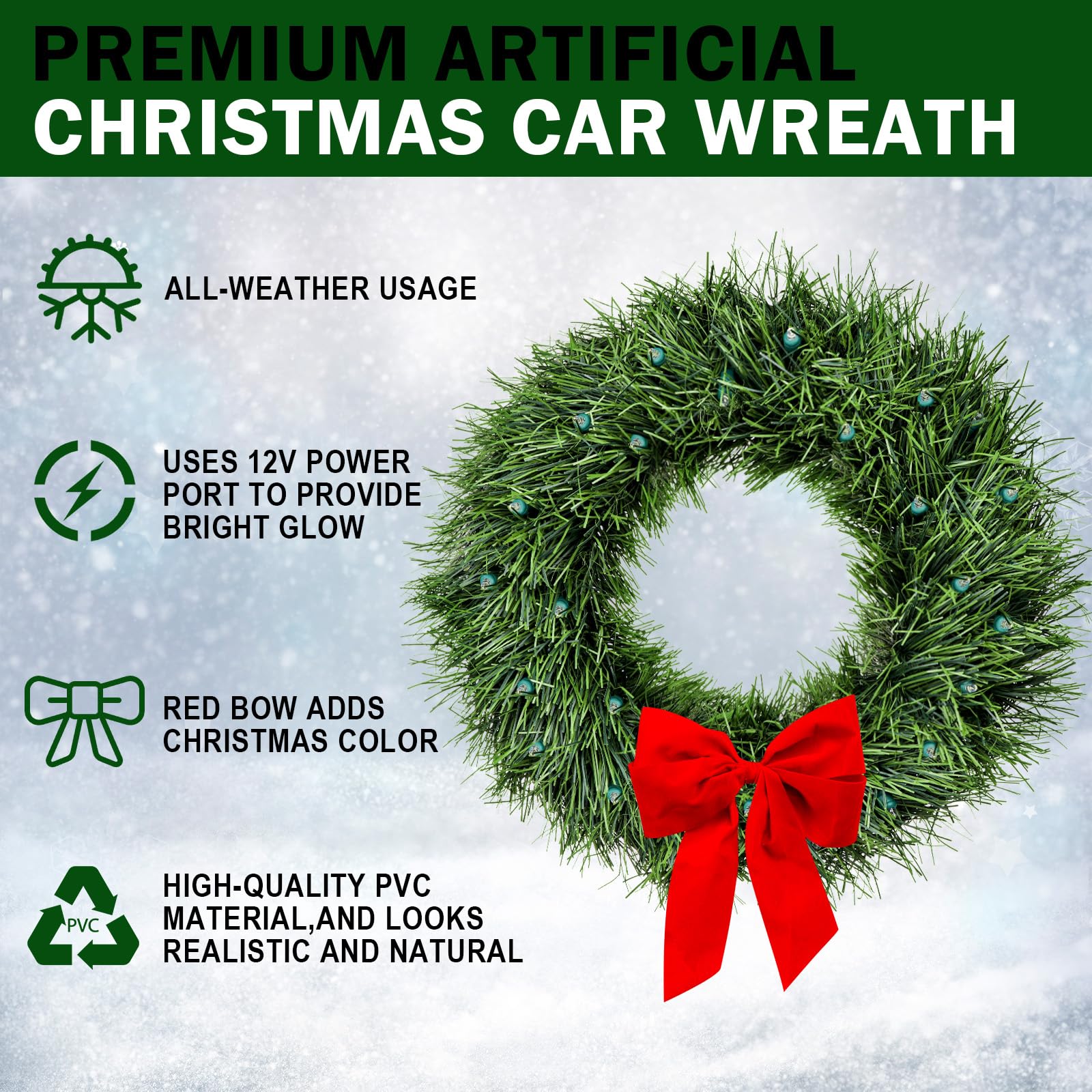 moveland wreath beside ruler for size comparison and small-vehicle fit