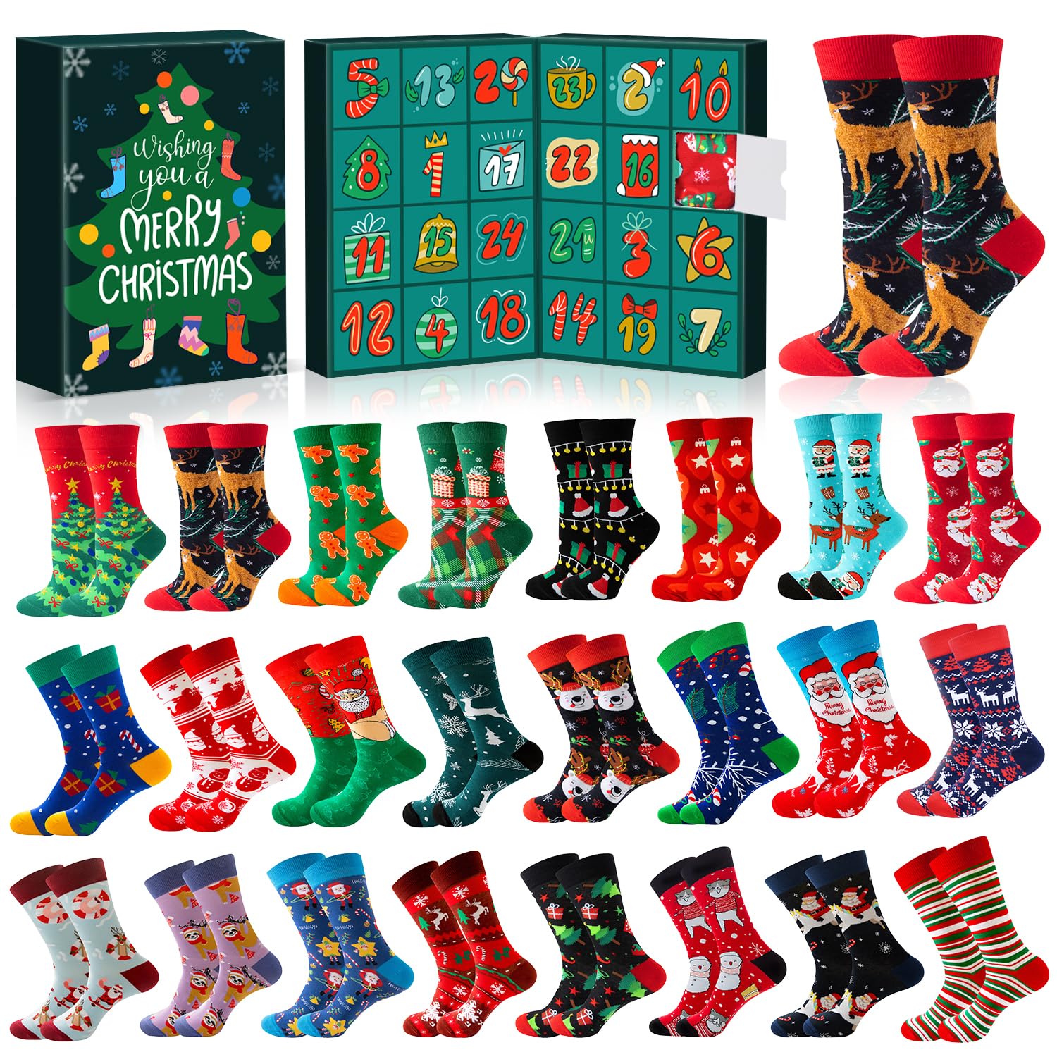 MOVINPE front packaging of advent calendar showing 24 numbered pockets and festive art
