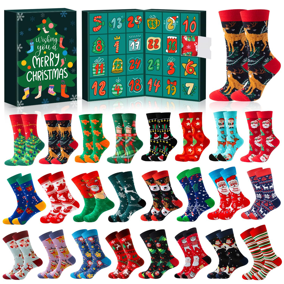 MOVINPE front packaging of advent calendar showing 24 numbered pockets and festive art
