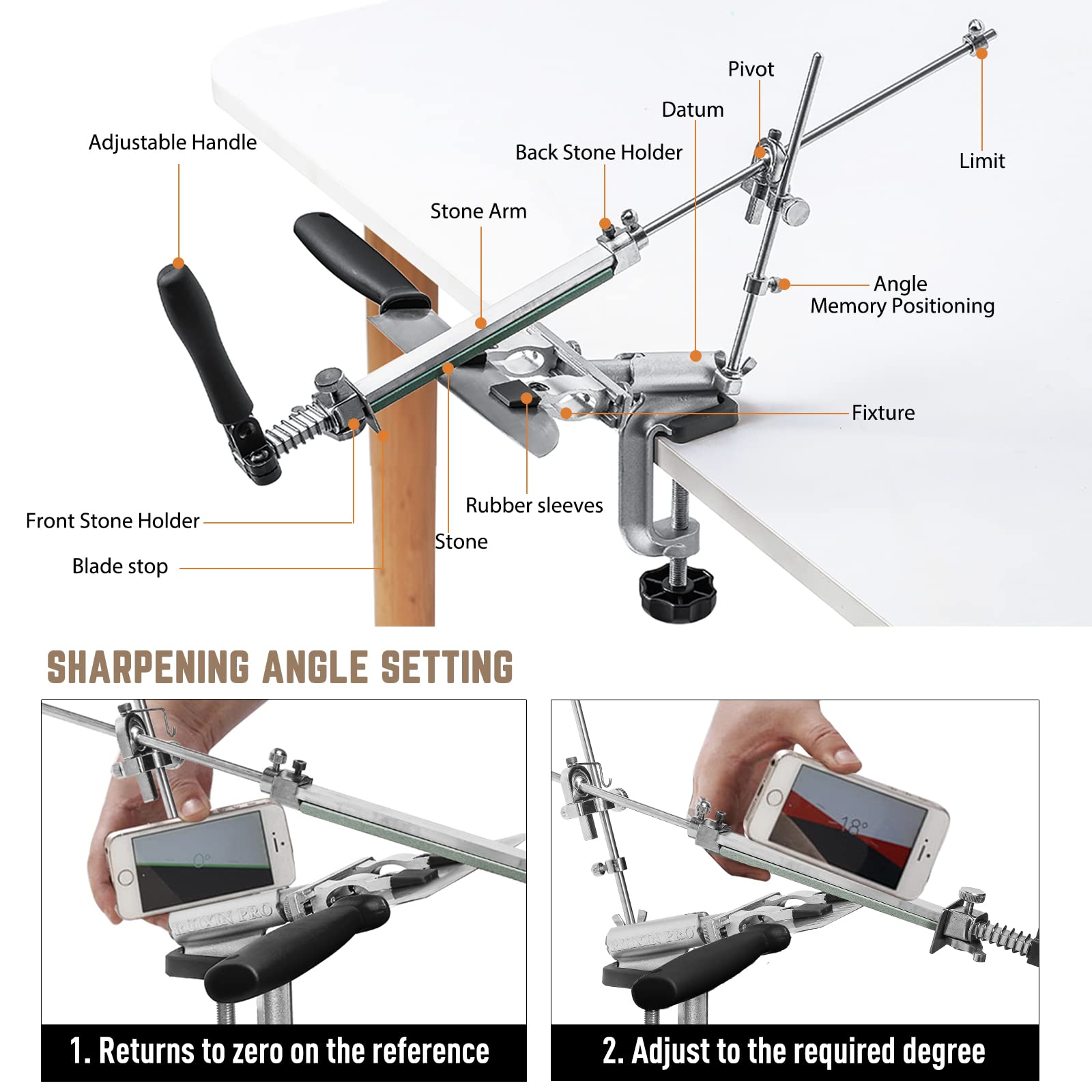 MOVIRON close-up of adjustable angle rod showing precise angle setup advantage