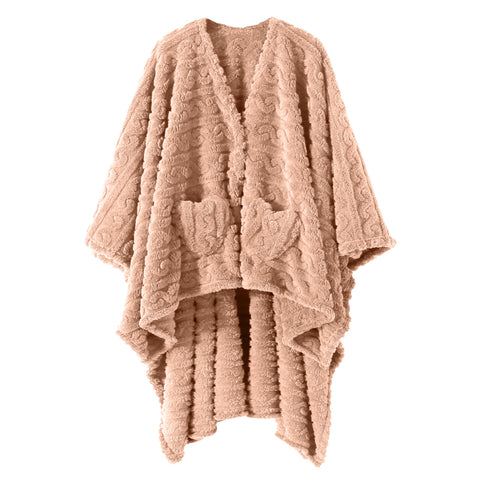 Mowkim front view blush pink shawl showing full coverage and cozy look