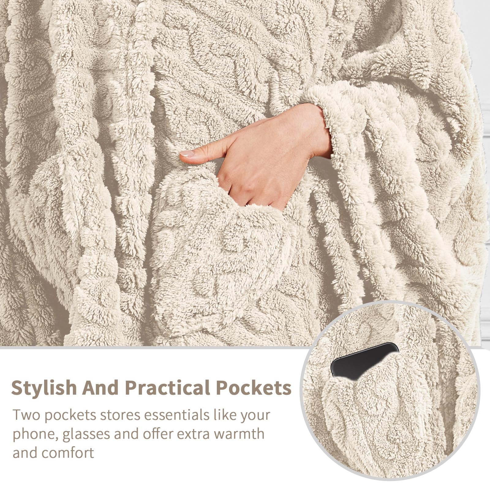 Mowkim pocket detail with phone illustrating convenient storage and hands-free use