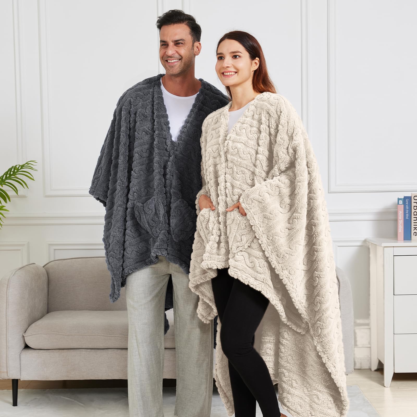 Mowkim woman wearing shawl on couch demonstrating comfortable lounging mobility