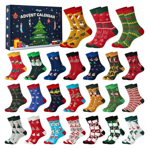 Moyel advent box front packaging showing 24 numbered doors and festive graphics