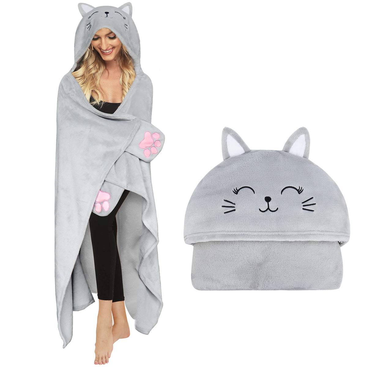 Moyel cat hoodie front view showing full coverage and playful design benefit comfort